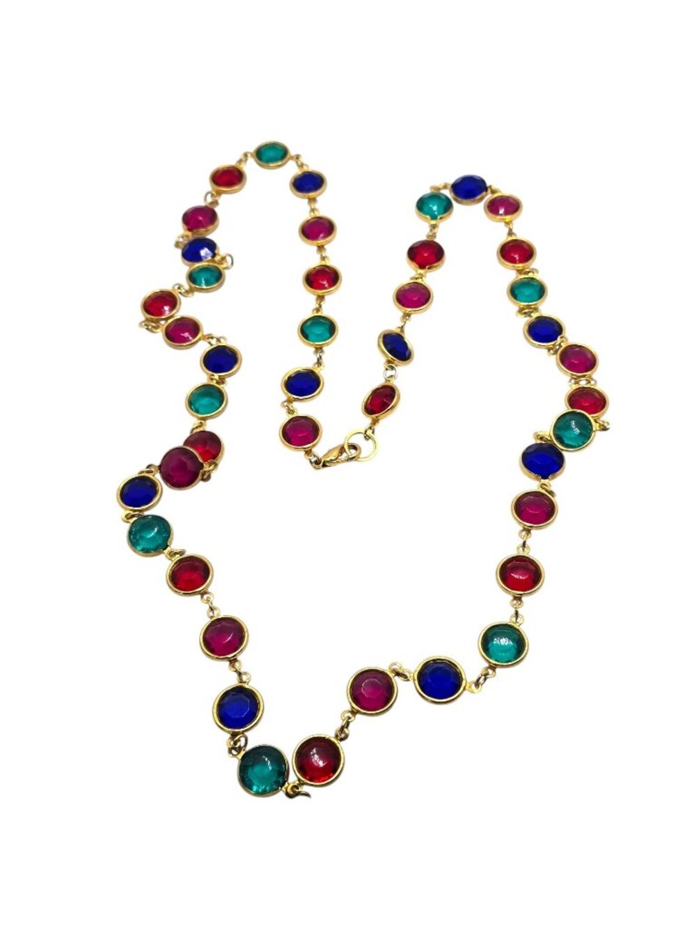VTG  Confetti Necklace Colorful Gold Tone Mod Pop Art Plastic Faceted Jewel Tone